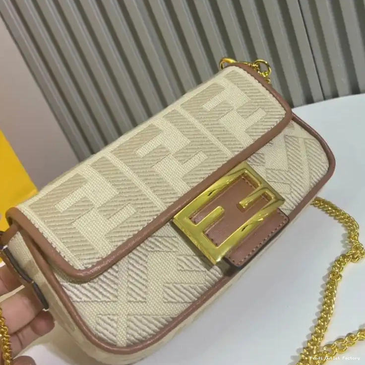 Cheap HOT Bag Canvas Mini Baguette Fendi Beige Motif In FF 0603